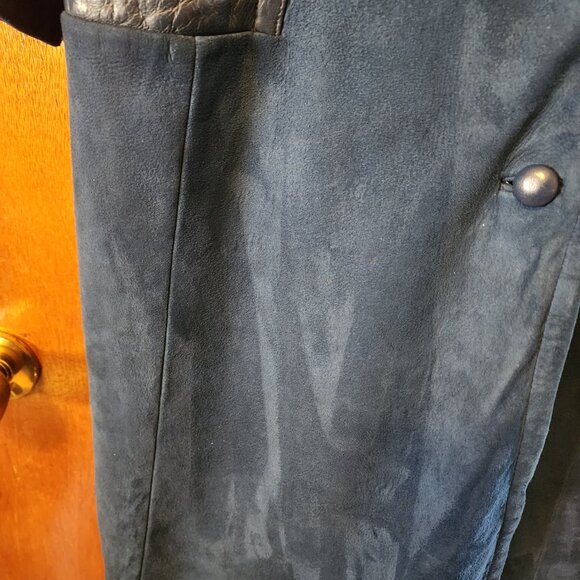 Women's Medium Beged-Or Blue Suede Leather Full Length Coat Made In Israel - Picture 8 of 14